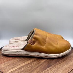 OLUKAI Mua'Ili Men's Leather Shearing Lined Tan Slippers Mules Size 11 NEW!